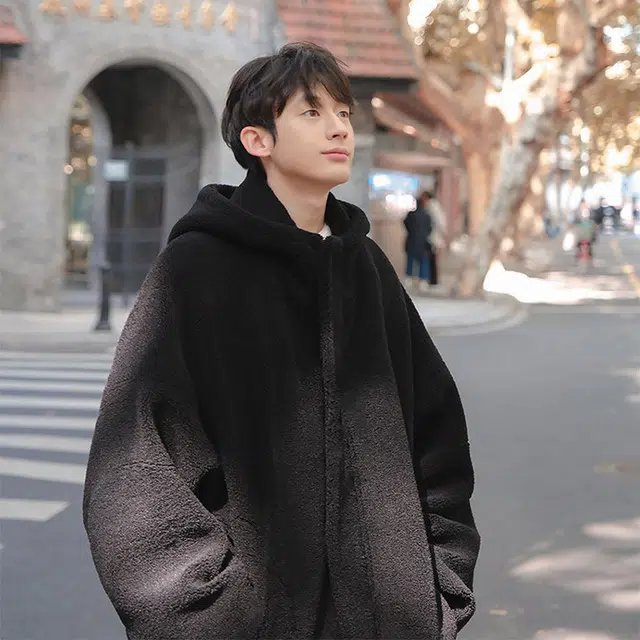 拓菲 羊羔绒棉衣外套男冬季款加厚保暖日系潮牌冬装连帽棉服 男女同款