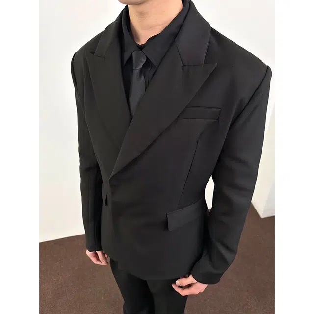 拓菲 戗驳领西服外套男春秋季痞帅高级感男模穿搭垫肩休闲夹克西装 男女同款