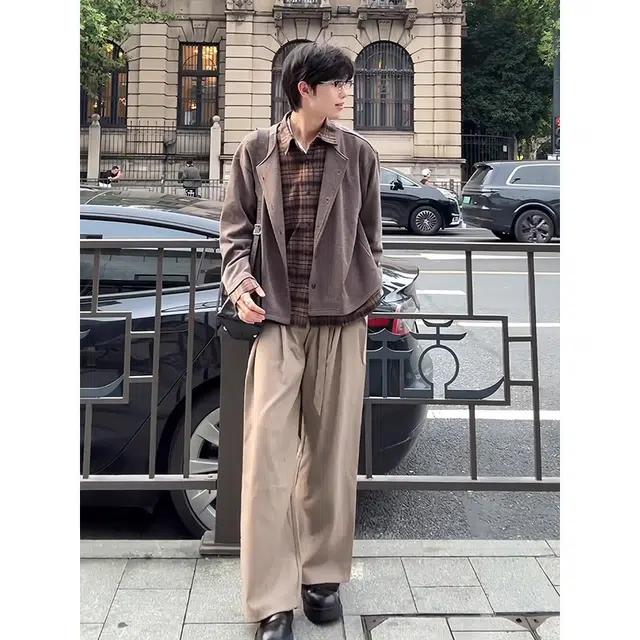 拓菲 假两件棕咖色格纹衬衫领开衫男款秋季慵懒风氛围感针织衫外套夹克 男女同款