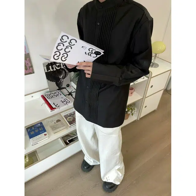 拓菲 国风新中式垫肩衬衣男春秋季褶皱设计感长袖解构唐装外套衬衫 男女同款