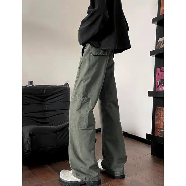 拓菲 美式复古水洗牛仔裤男秋季宽松纯色直筒裤显瘦工装阔腿休闲裤 男女同款
