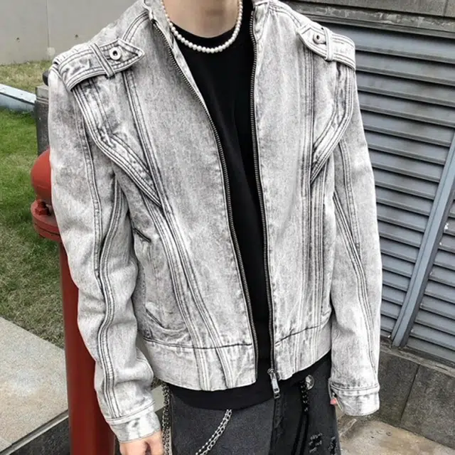 寻星记 美式复古高街风立领短款宽松大码遮肉显瘦舒适百搭机车潮流夹克牛仔外套 男女同款