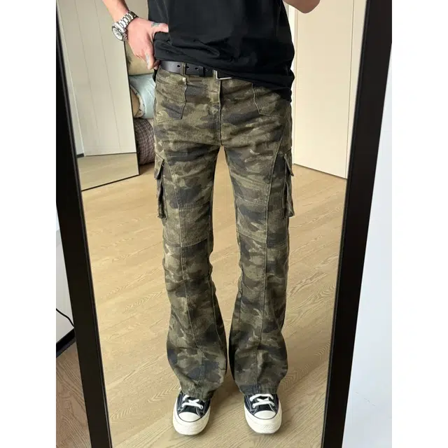 拓菲 美式复古迷彩多口袋修身显瘦休闲痞帅工装裤直筒百搭微喇长裤 男女同款