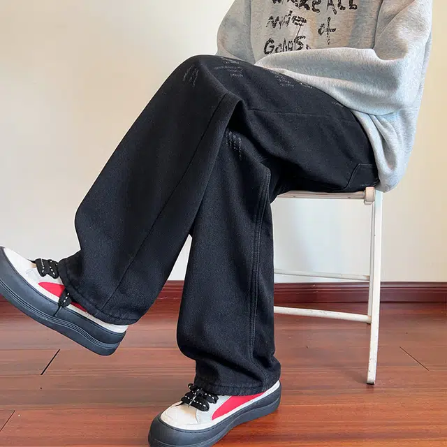 拓菲 复古男秋季款宽松直筒垂感休闲裤子男士水洗美式阔腿长裤牛仔裤 男女同款