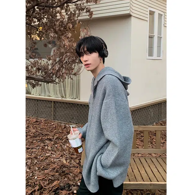 拓菲 美式韩版休闲重磅痞帅高街半拉链慵懒松弛感毛衣连帽卫衣外套针织衫 男女同款