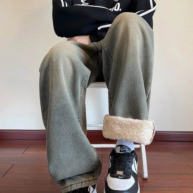 拓菲 美式复古阔腿男士直筒宽松潮流高街休闲长裤子男款秋季牛仔裤 男女同款