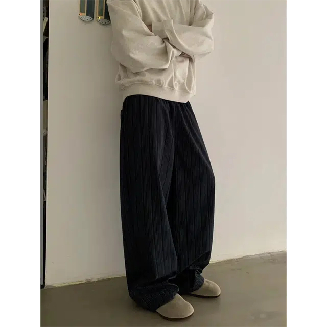 拓菲 美式复古条纹阔腿裤宽松直筒弯刀休闲裤痞帅百搭长裤 男女同款