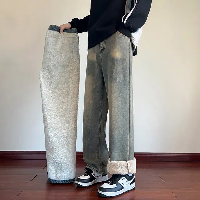 拓菲 美式复古阔腿男士直筒宽松潮流高街休闲长裤子男款秋季牛仔裤 男女同款