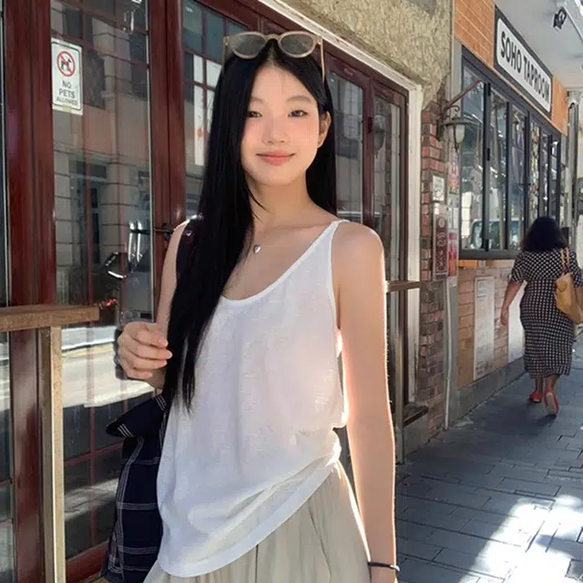 黑恐龙 吊带女外穿美背宽松纯棉慵懒风无袖上衣 背心 女款