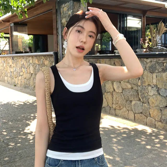 黑恐龙 雪花棉轻薄微透撞色可外穿层次感设计感无袖内搭修微宽松背心背心 女款