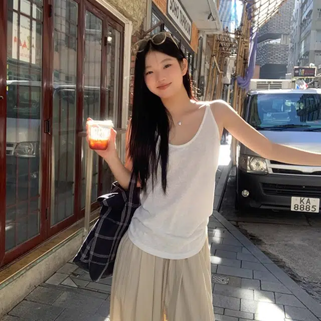 黑恐龙 吊带女外穿美背宽松纯棉慵懒风无袖上衣 背心 女款