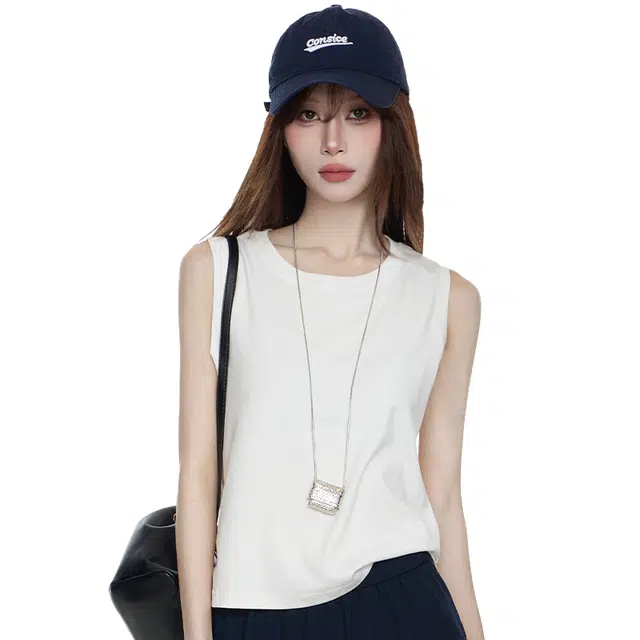 黑恐龙 遛弯神器设计感休闲圆领宽松小个子辣妹风简约打底上衣背心 女款