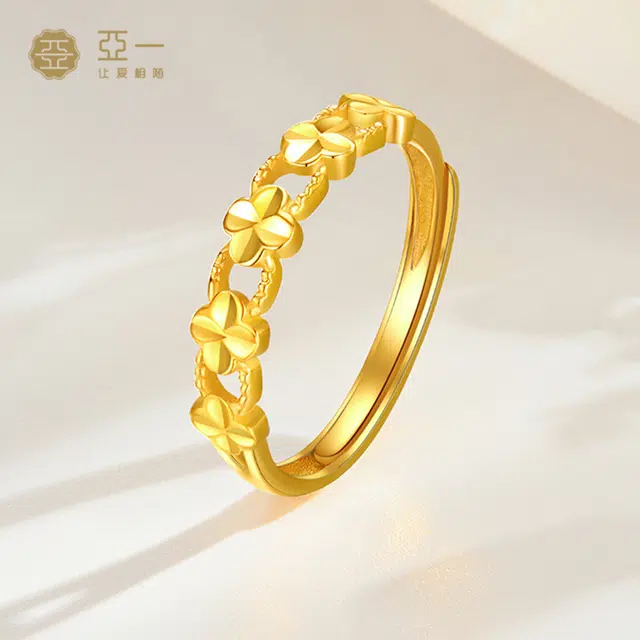 亚一 四叶草 简约百搭 甜美可爱 小众设计 精致轻奢 幸运时尚#礼盒 足金 一口价 黄金戒指 女款