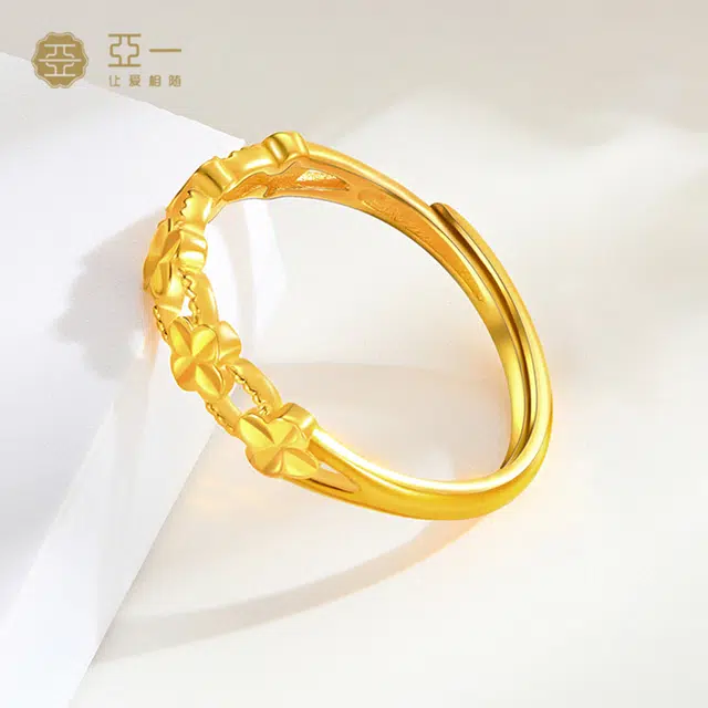 亚一 四叶草 简约百搭 甜美可爱 小众设计 精致轻奢 幸运时尚#礼盒 足金 一口价 黄金戒指 女款