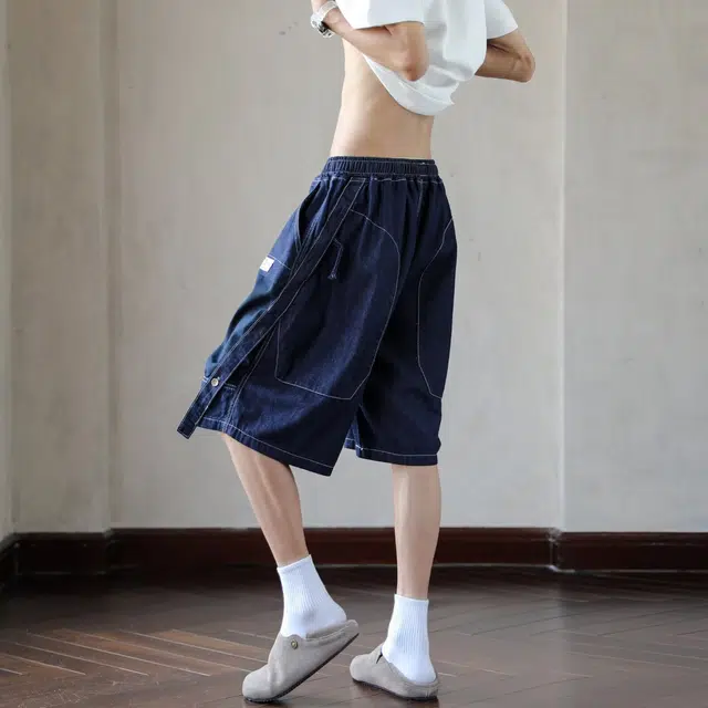 美式潮牌多口袋工装五分休闲百搭中裤牛仔短裤 男款