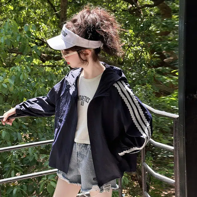 俞兆林防晒服 简约舒适连帽长袖 藏青色 儿童款