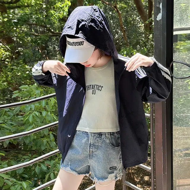 俞兆林防晒服 简约舒适连帽长袖 藏青色 儿童款