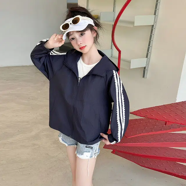 俞兆林防晒服 简约舒适连帽长袖 藏青色 儿童款