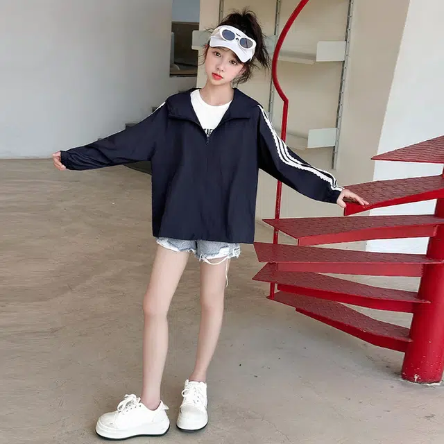 俞兆林防晒服 简约舒适连帽长袖 藏青色 儿童款