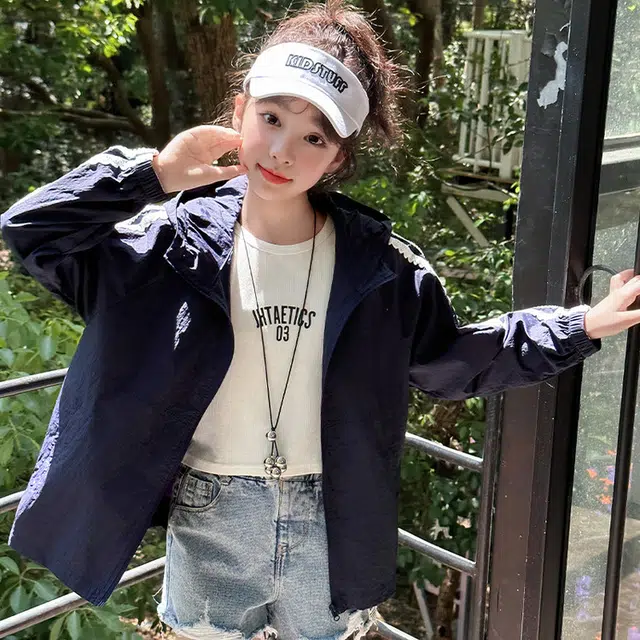 俞兆林防晒服 简约舒适连帽长袖 藏青色 儿童款
