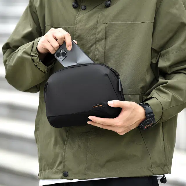 度森袋鼠 时尚百搭轻便数据线配件随行包数码旅行便携手拿包 牛津布 出行收纳包 男款 多色