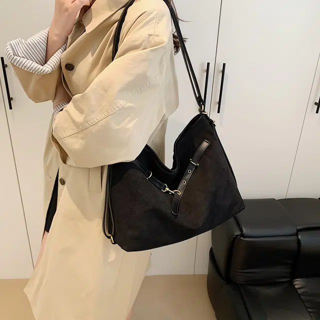 度森袋鼠 时尚复古高级感大容量托特包上班通勤 鹿皮绒 单肩包 常规 女款 多色