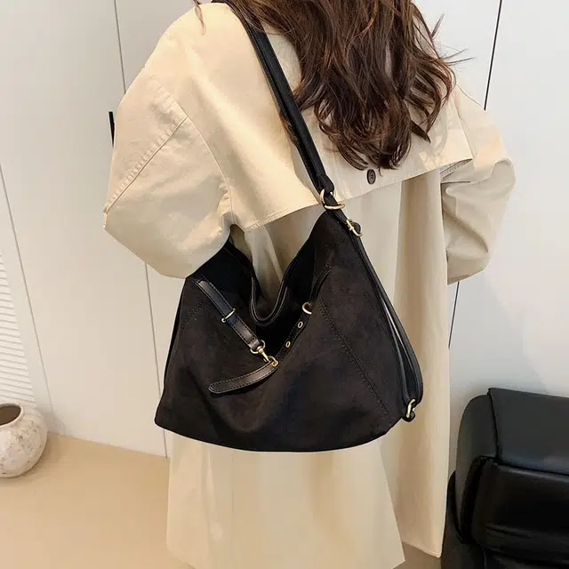 度森袋鼠 时尚复古高级感大容量托特包上班通勤 鹿皮绒 单肩包 常规 女款 多色