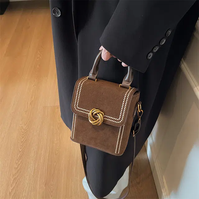 度森袋鼠 美拉德放手机的小包包复古手提小方包洋气时尚单肩 皮绒 斜挎包 常规 女款 多色