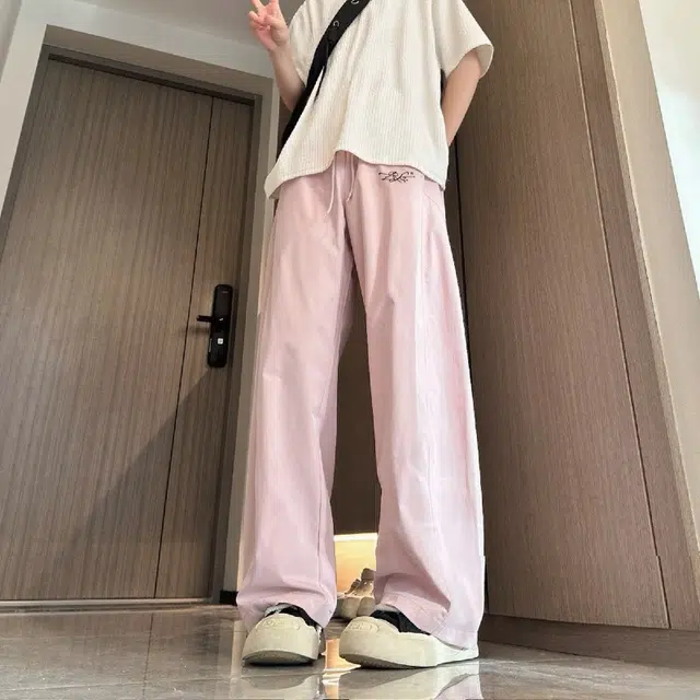 梓润格 美式斜切裤子春夏季潮牌高街弯刀裤大码宽松基础简约时尚百搭阔腿裤休闲裤 男女同款