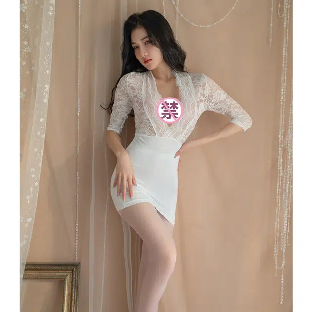 崇朵  吊带蕾丝皮裙情趣内衣 大码性感免脱小胸