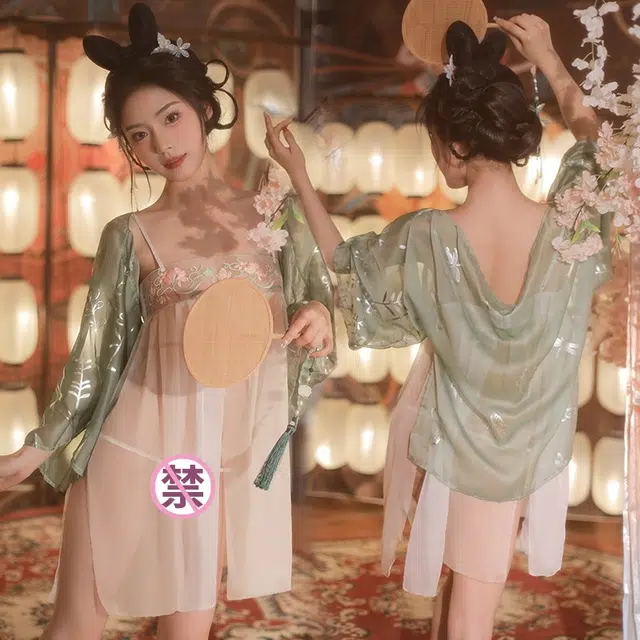 崇朵  古风吊带蕾丝睡裙大码性感免脱小胸制服情趣内衣