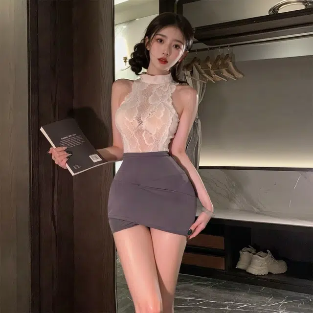 崇朵  吊带蕾丝上衣包臀裙情趣内衣 大码性感免脱小胸制服诱惑约会战袍