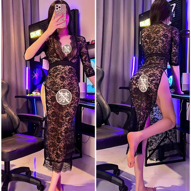崇朵  情趣内衣性感蕾丝长裙大码性感免脱小胸制服诱惑约会战袍睡衣高级感