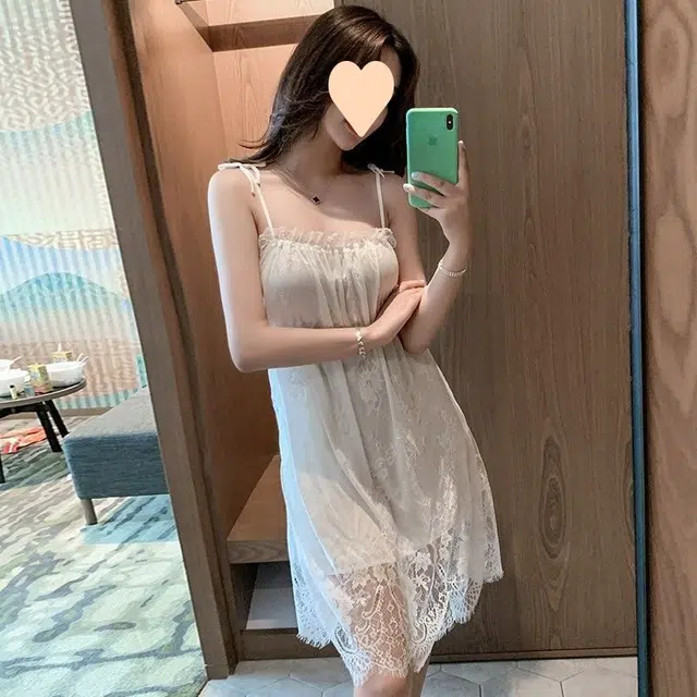 崇朵  吊带蕾丝边低胸睡裙 大码性感免脱小胸