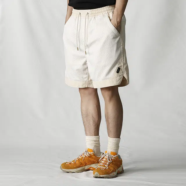 实年服工 松紧腰拼接宽松运动五分潮流休闲短裤 男款