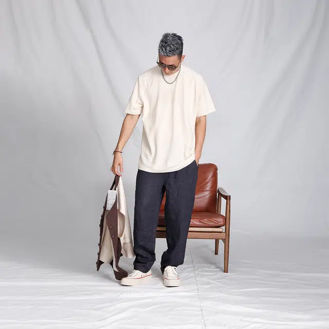 实年服工 高端质感宽松直筒休闲裤 男款 藏灰蓝