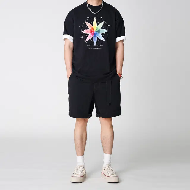 实年服工 单件手作系列 重磅水洗宽松纯色休闲透气五分工装短裤 男款