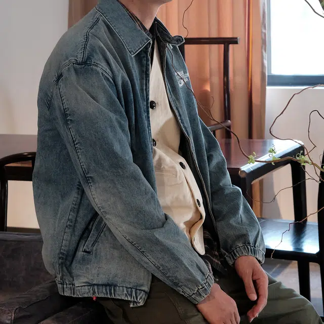 实年服工 复古时尚休闲百搭牛仔外套 男款 复古蓝
