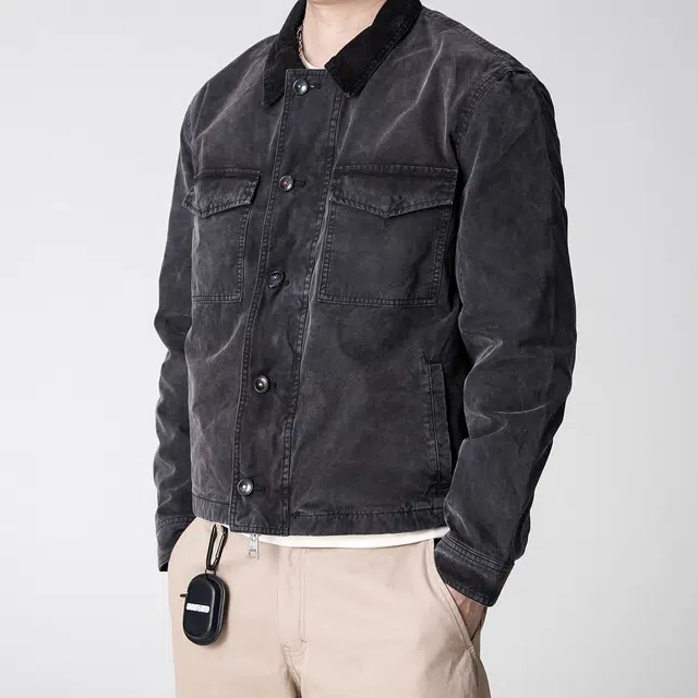 实年服工 复古水洗纯棉质感工装夹克外套 男款