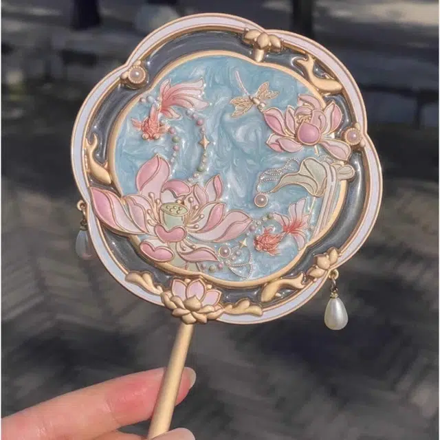 未来枫情 故宫出水芙蓉镜随身镜手柄化妆镜子 文创 精致  复古工艺