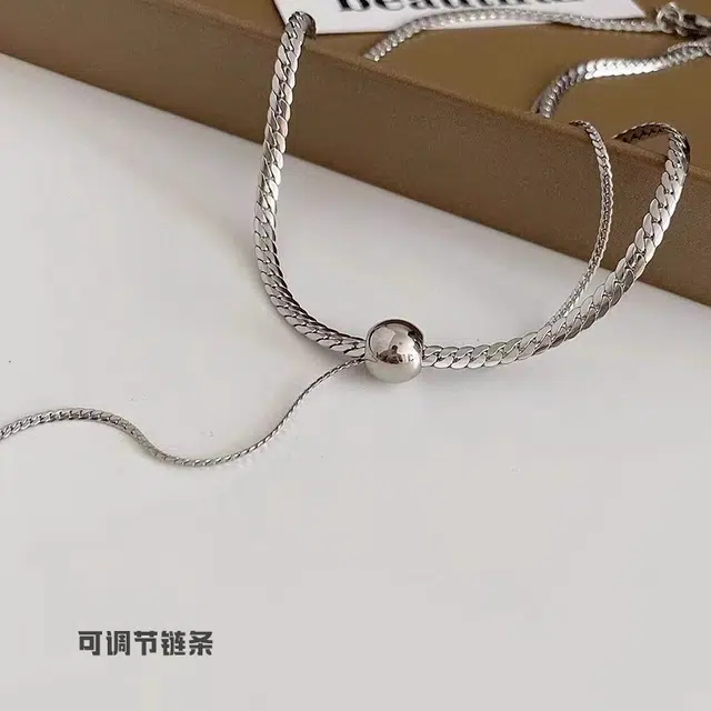 极昼 双层球形叠戴简约小众个性高级感创意设计精致冷淡风轻奢气质潮酷痞帅时尚百搭日常通勤 钛钢 项链 男女同款情侣款
