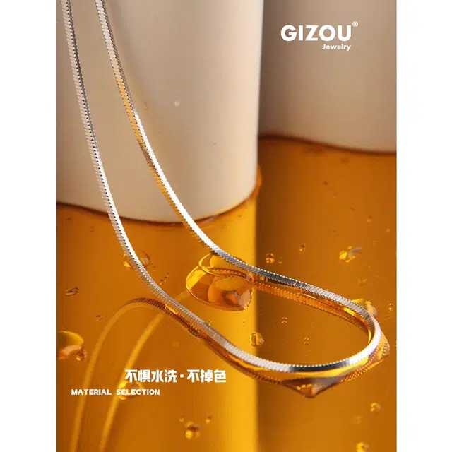 极昼 明星同款蛇骨潮流嘻哈欧美风简约独特个性设计感 轻奢小众时尚百搭高街痞帅双层叠戴素链子礼赠#好运 钛钢 项链 男女同款情侣款