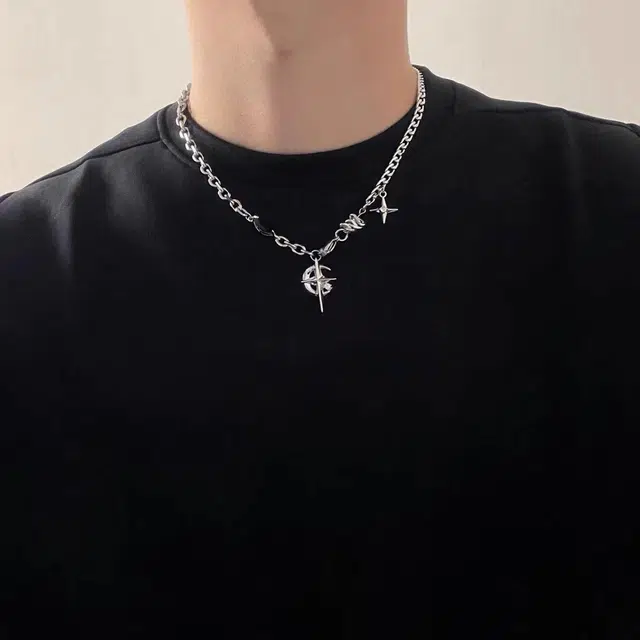 极昼 十字星星星月亮小众个性嘻哈街头设计潮流痞帅高级感简约时尚百搭日常休闲通勤配饰 钛钢 项链 男女同款情侣款
