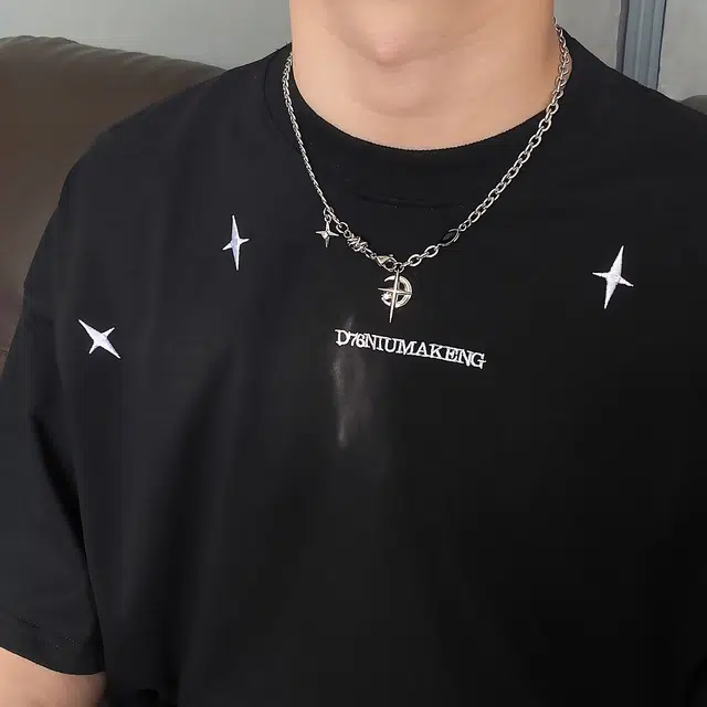 极昼 十字星星星月亮小众个性嘻哈街头设计潮流痞帅高级感简约时尚百搭日常休闲通勤配饰 钛钢 项链 男女同款情侣款