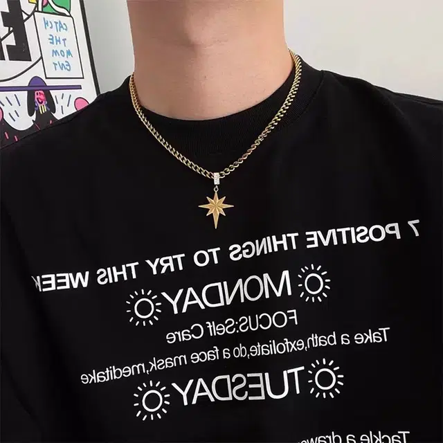 极昼 八芒星枫叶潮牌时尚简约小众创意设计锁骨链精致大气轻奢高级感气质潮流嘻哈独特高街不掉色配饰 钛钢 项链 男女同款情侣款