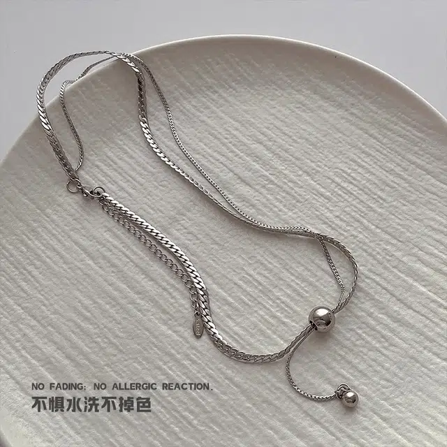 极昼 双层球形叠戴简约小众个性高级感创意设计精致冷淡风轻奢气质潮酷痞帅时尚百搭日常通勤 钛钢 项链 男女同款情侣款