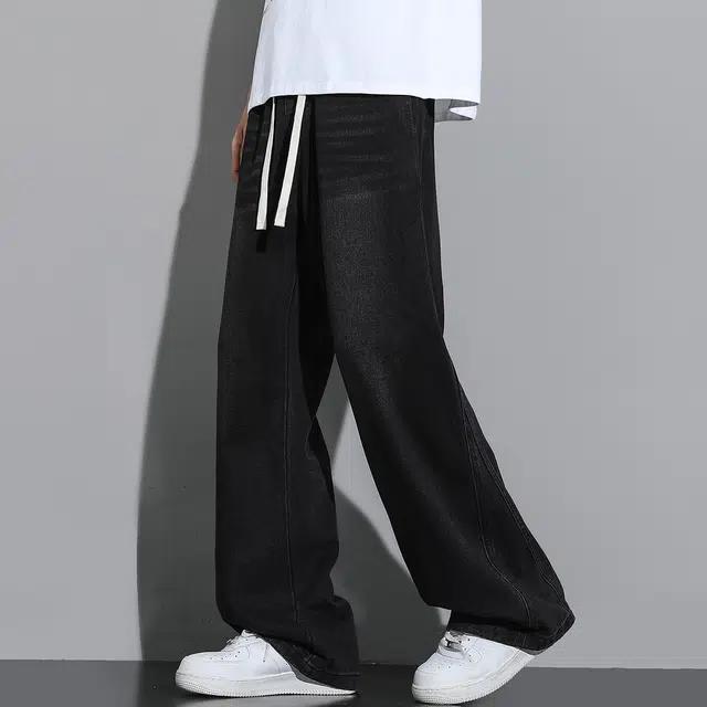 棉基因 复古美式高街运动宽松舒适直筒休闲通勤百搭垂感户外出行简约抽绳系带牛仔裤 男女同款