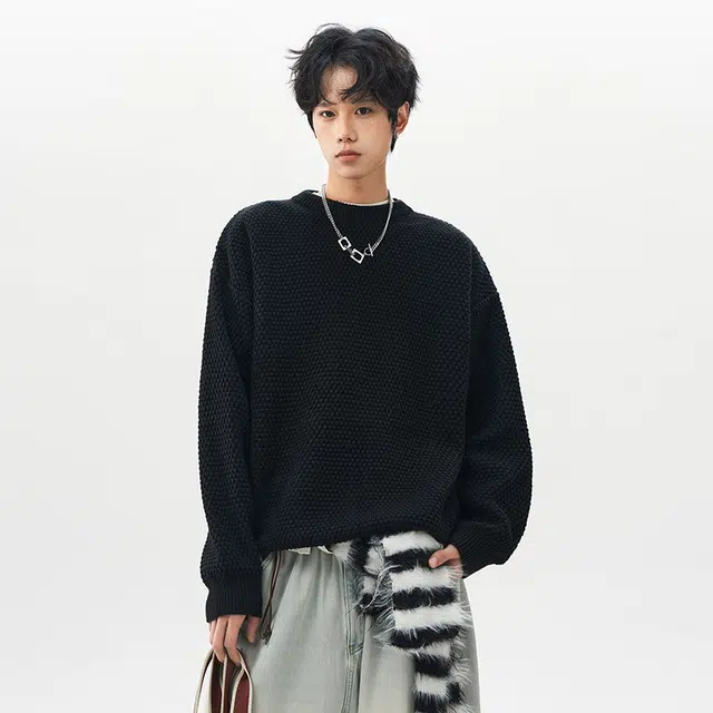 棉基因 老钱风复古高街设计款高级感针织打底上衣简约时尚圆领休闲百搭长袖毛衣 男女同款