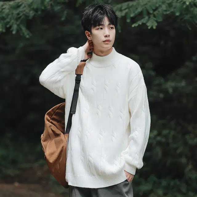 棉基因 文艺风不规矩结构设计款慵懒软糯纯色百搭打底针织上衣保暖防寒时尚宽松休闲毛衣 男女同款