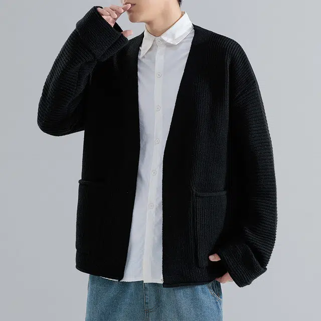 棉基因 美式复古简约高级纯色学院风慵懒风软糯时尚舒适保暖针织开衫宽松百搭休闲毛衣 男女同款